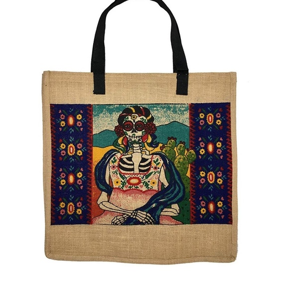 Large Sugar Skull Day of the Dead Canvas Tote - Picture 5 of 5